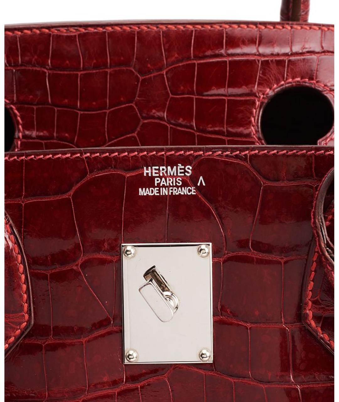 HERMES Бордовая сумка с короткими ручками из экзотической кожи, фото 5