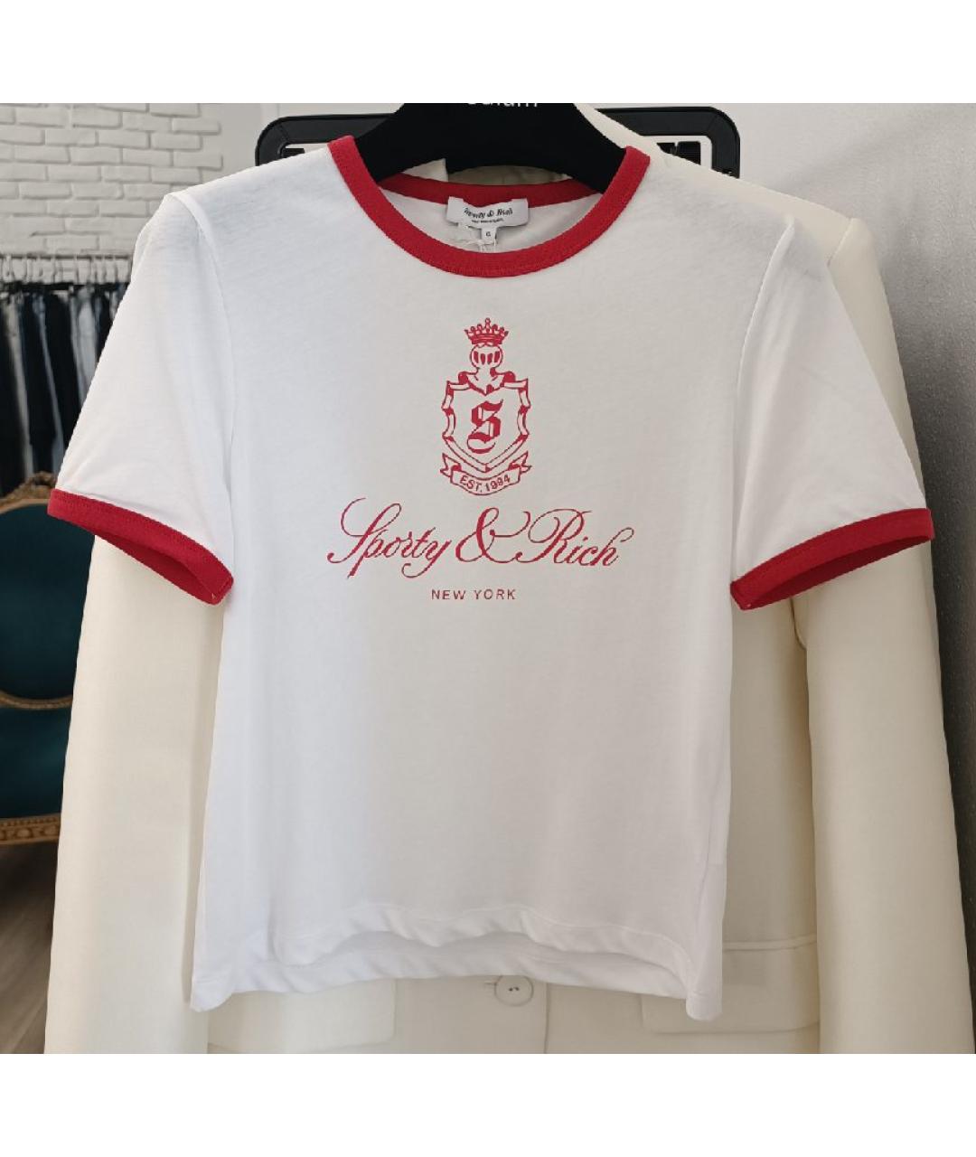 SPORTY AND RICH Белая хлопковая футболка, фото 4