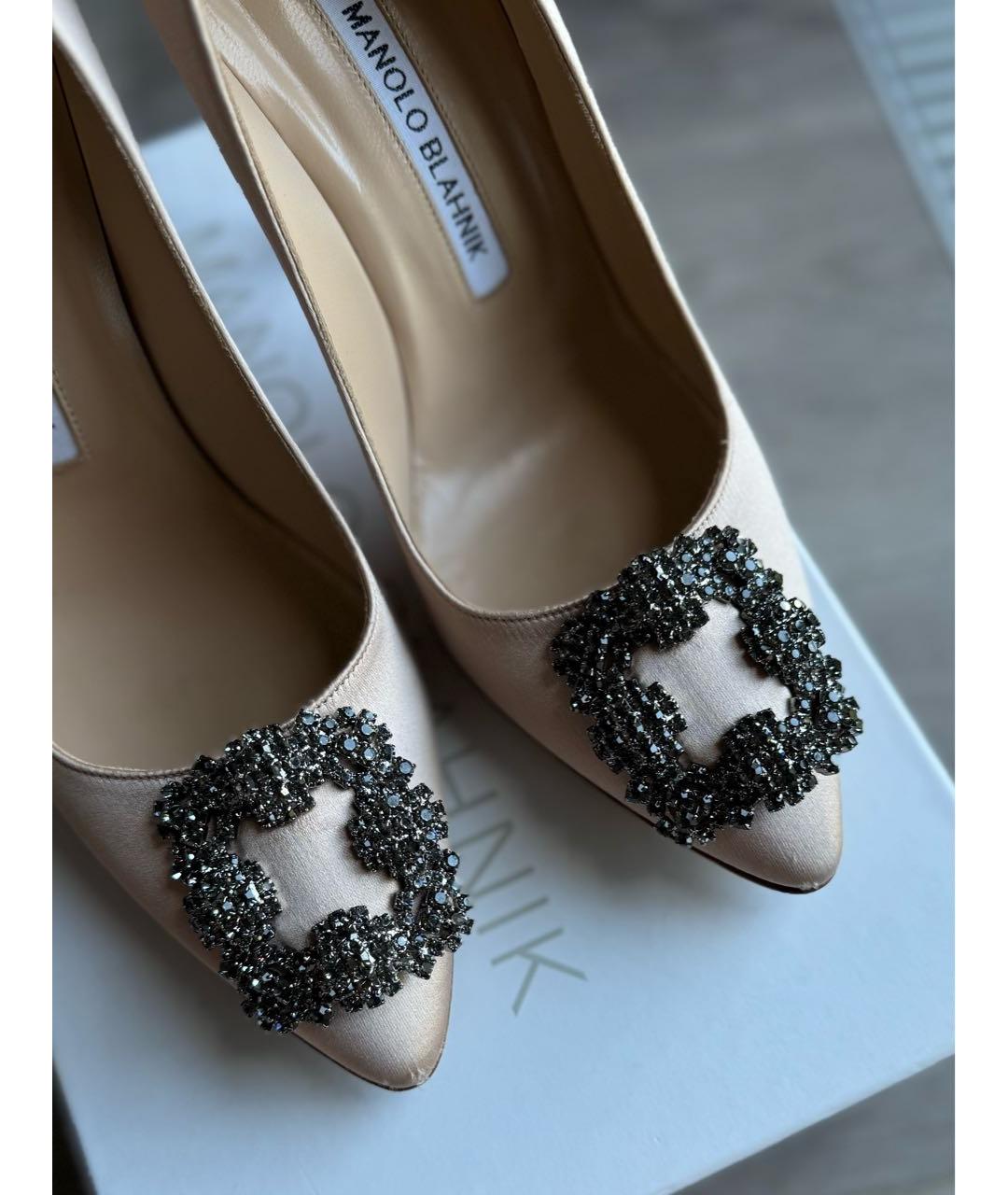 MANOLO BLAHNIK Бежевые текстильные туфли, фото 4