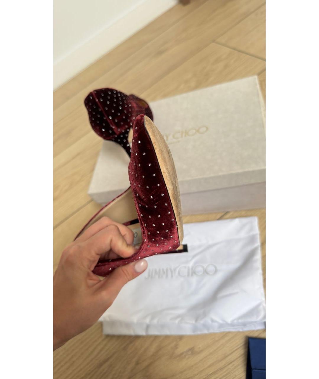 JIMMY CHOO Бордовые бархатные туфли, фото 4
