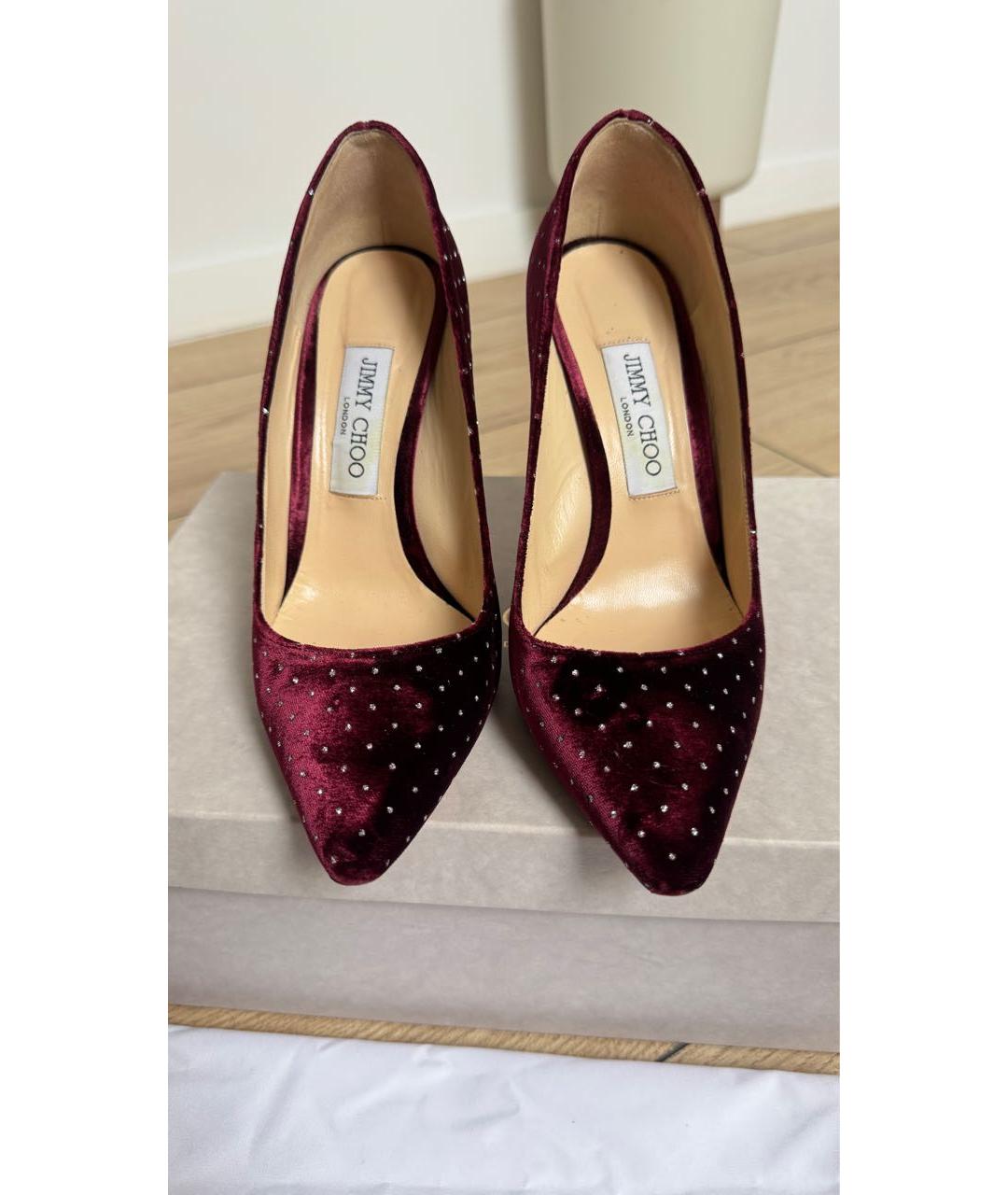 JIMMY CHOO Бордовые бархатные туфли, фото 3