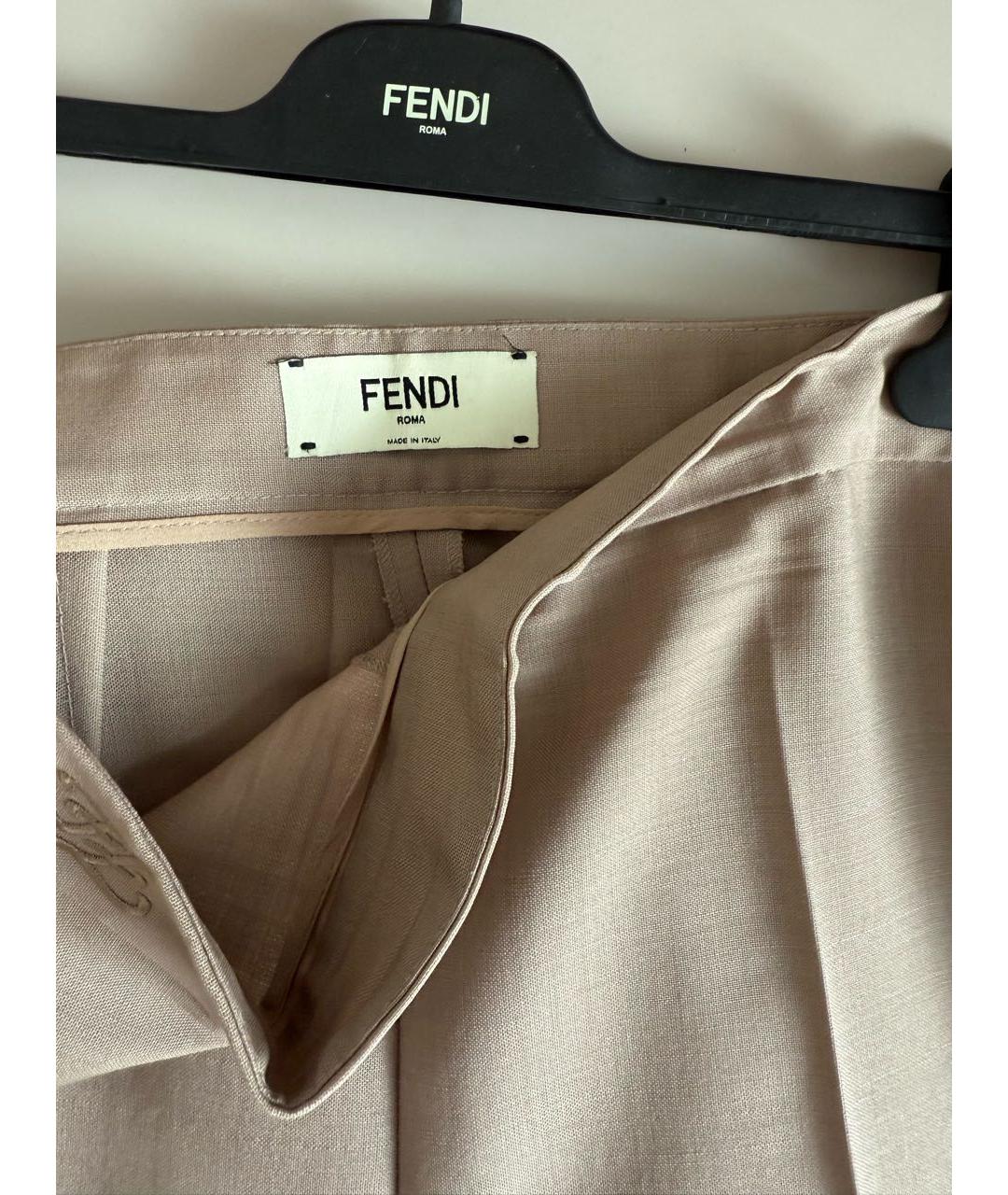 FENDI Бежевые шерстяные прямые брюки, фото 7