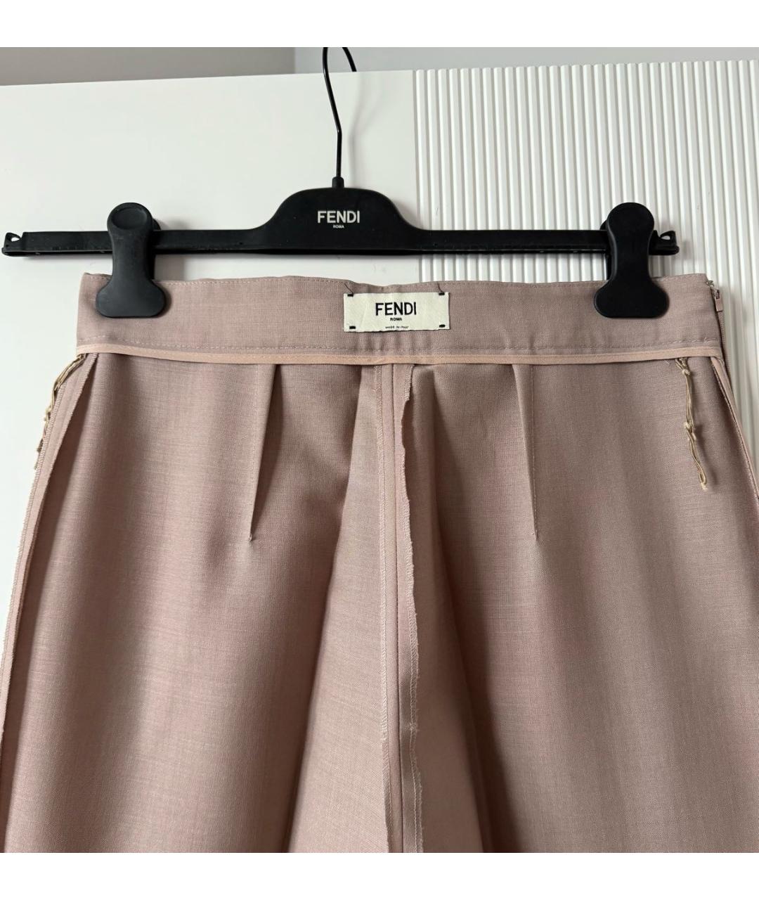 FENDI Бежевые шерстяные прямые брюки, фото 3