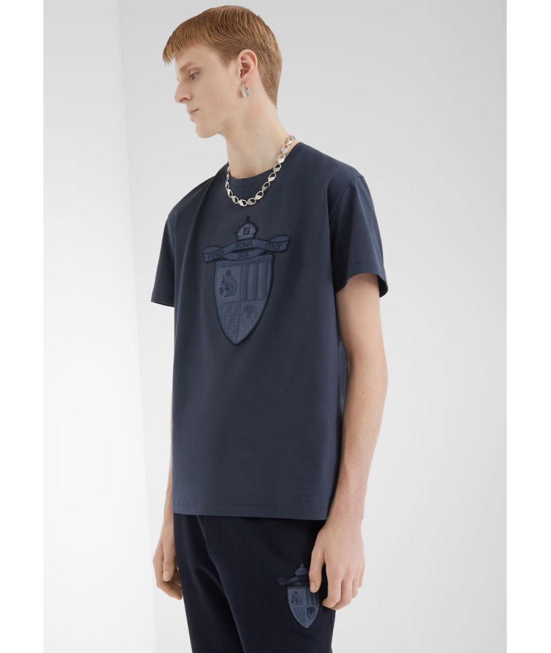 FENDI Синяя хлопковая футболка, фото 2