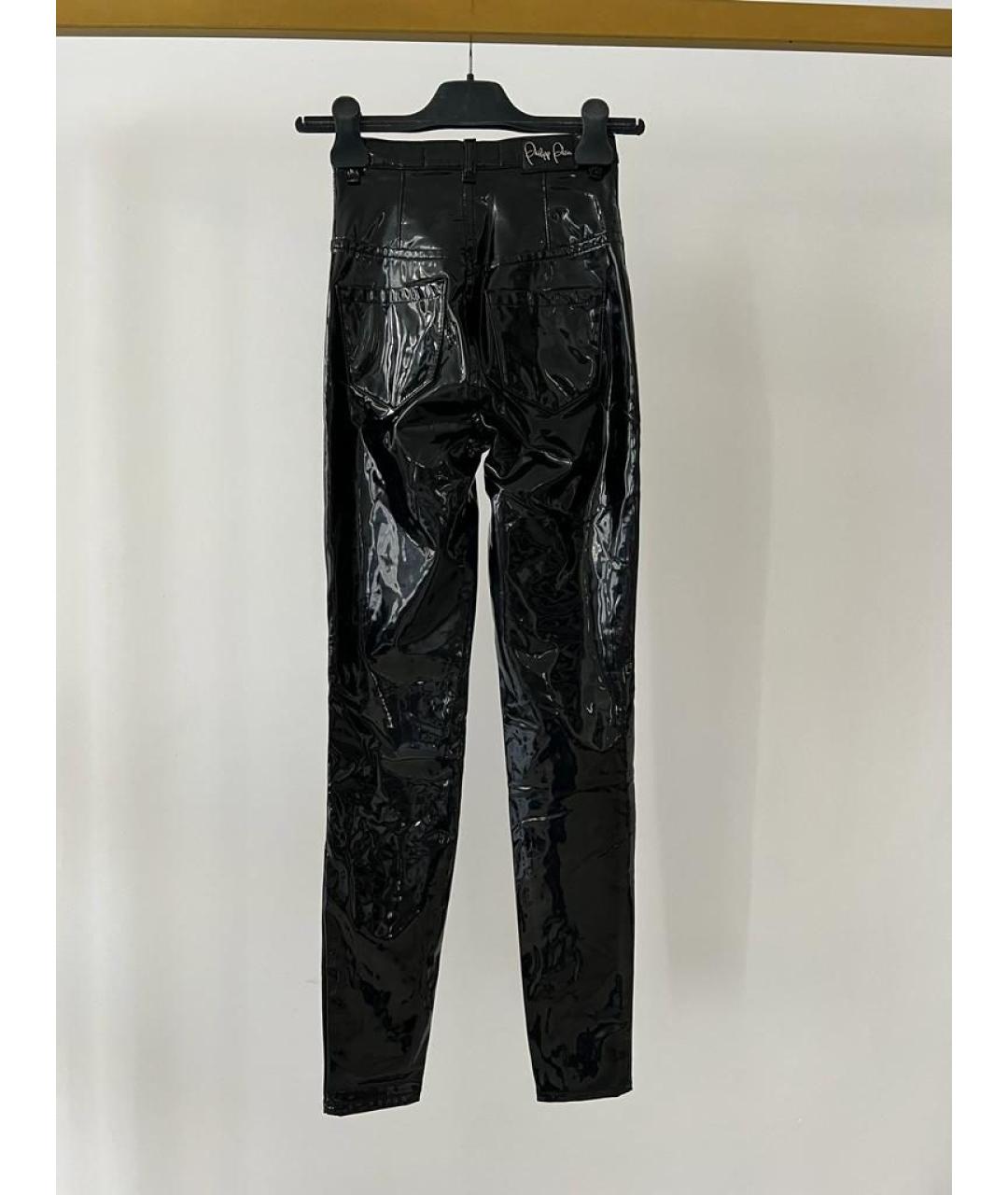 PHILIPP PLEIN Черные полиэстеровые прямые брюки, фото 2