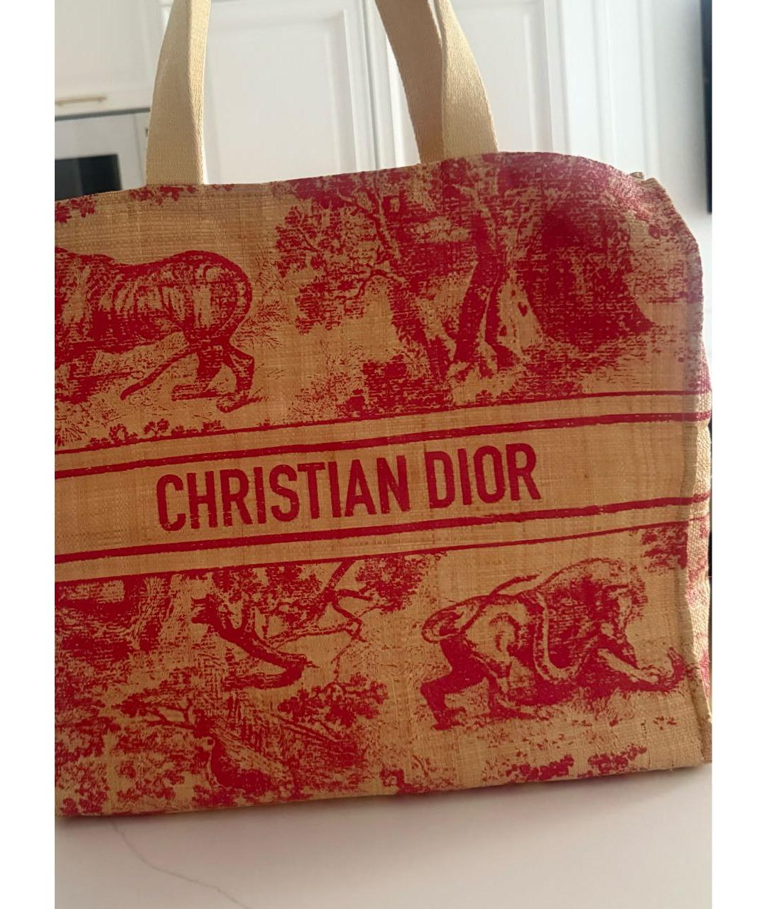 CHRISTIAN DIOR Бежевая пелетеная пляжная сумка, фото 2
