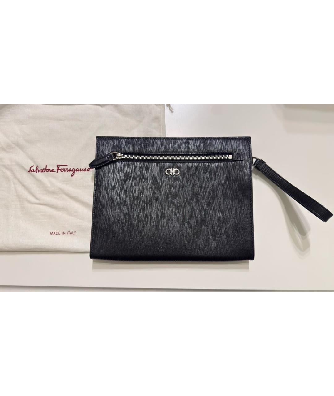FERRAGAMO Черная кожаная барсетка, фото 5