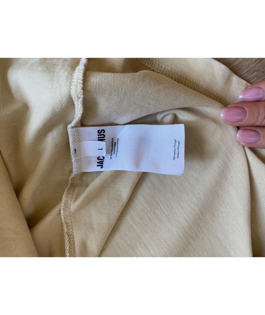 JACQUEMUS Бежевая хлопко-эластановая футболка, фото 5