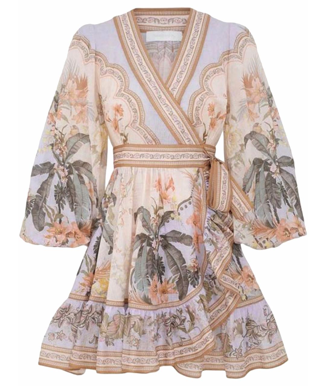ZIMMERMANN Бежевое льняное коктейльное платье, фото 1