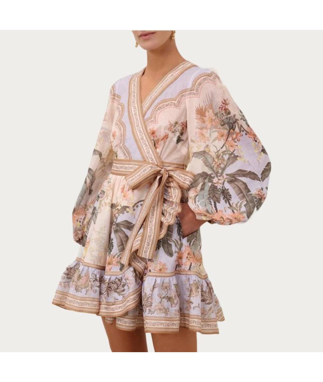 ZIMMERMANN Бежевое льняное коктейльное платье, фото 3
