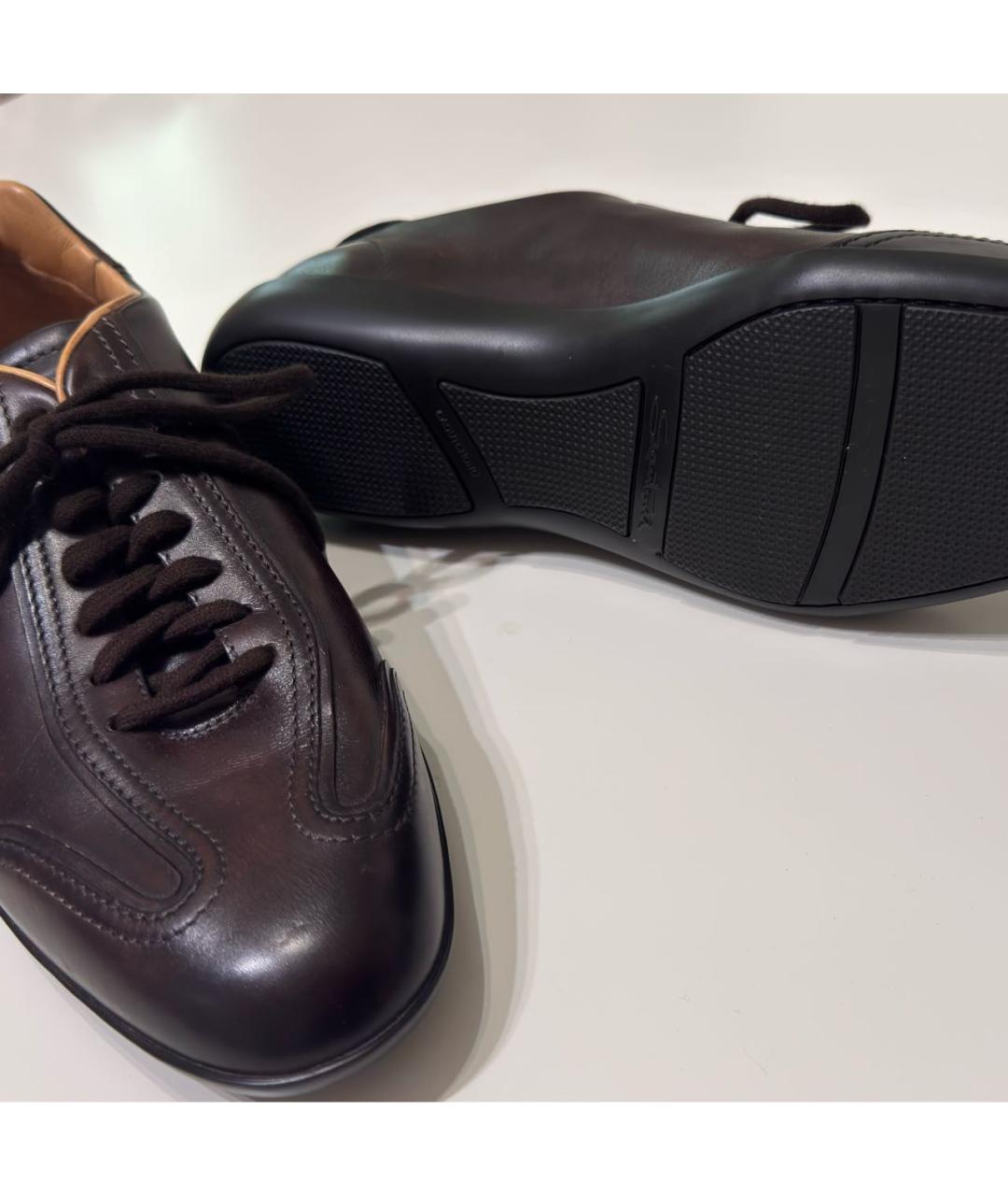 SANTONI Коричневые кожаные низкие кроссовки / кеды, фото 2