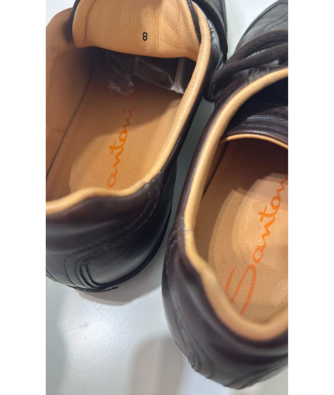 SANTONI Коричневые кожаные низкие кроссовки / кеды, фото 4