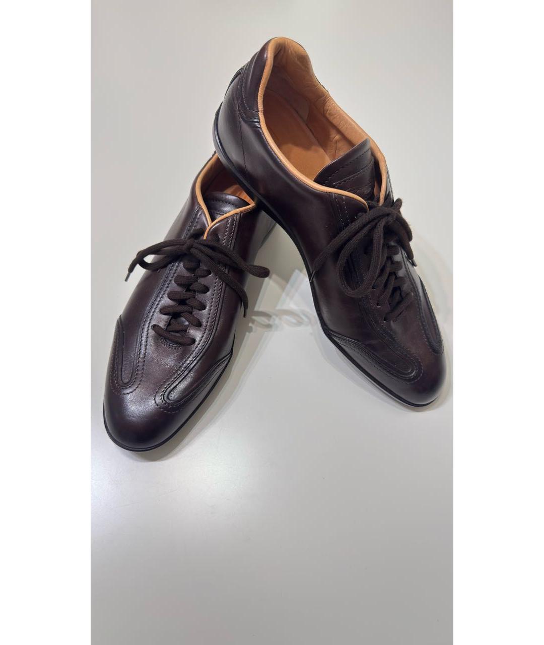 SANTONI Коричневые кожаные низкие кроссовки / кеды, фото 5