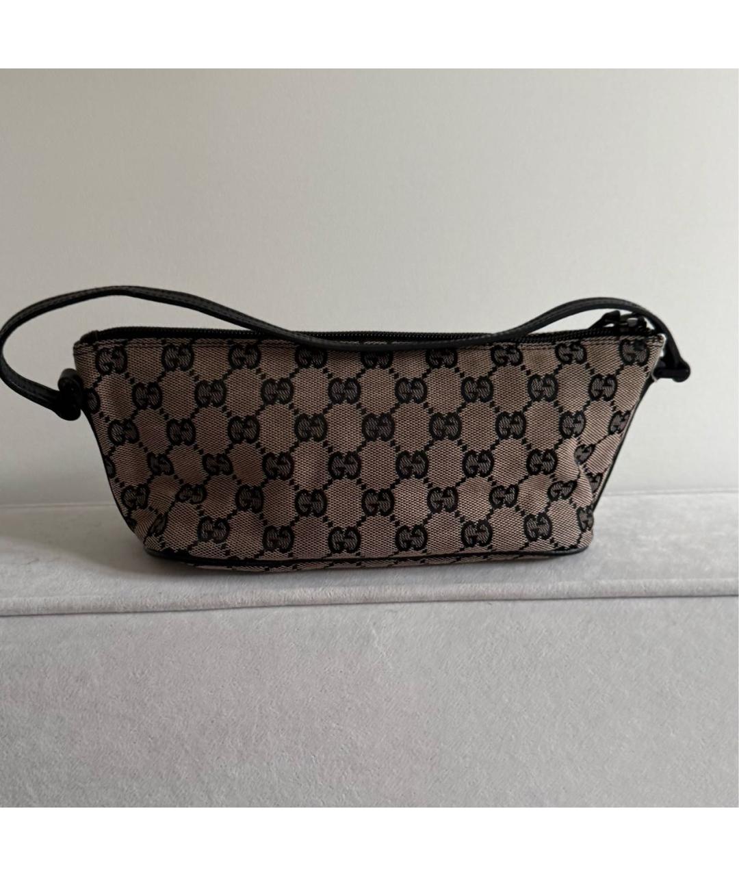 GUCCI Коричневая тканевая сумка с короткими ручками, фото 3