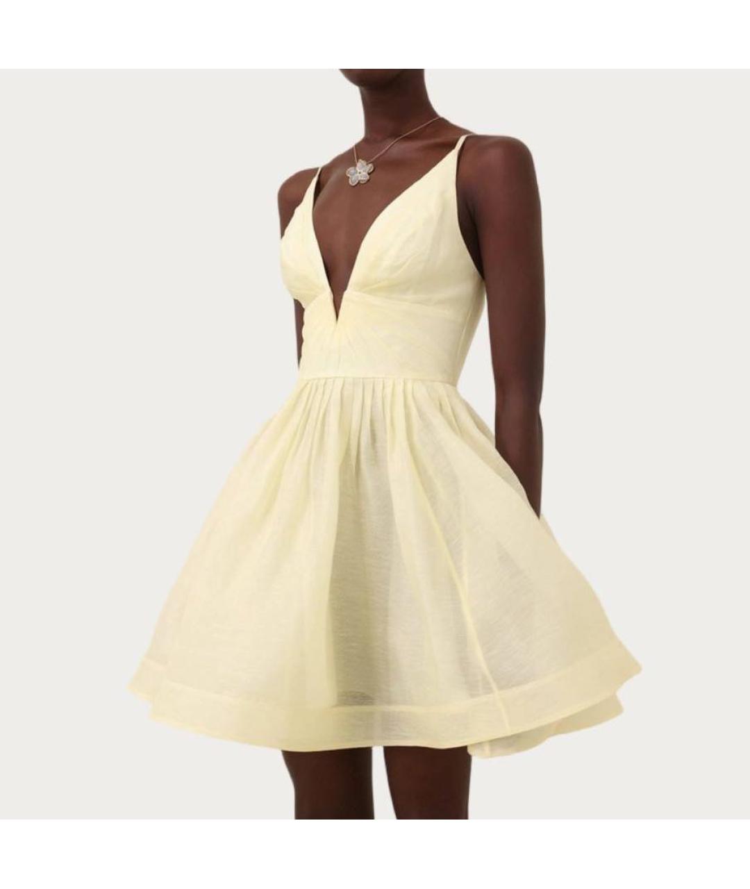 ZIMMERMANN Желтое льняное коктейльное платье, фото 2