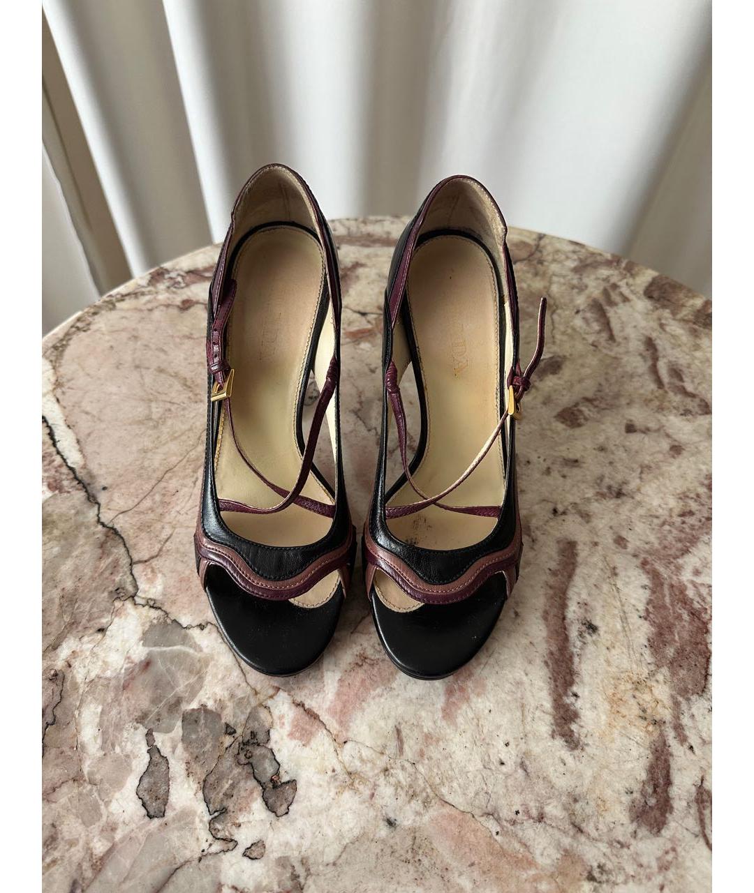 PRADA Черные кожаные босоножки, фото 2