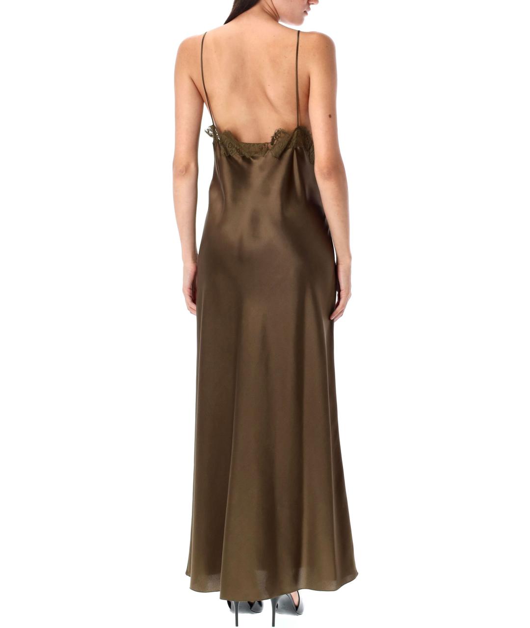 SAINT LAURENT Хаки шелковое коктейльное платье, фото 3