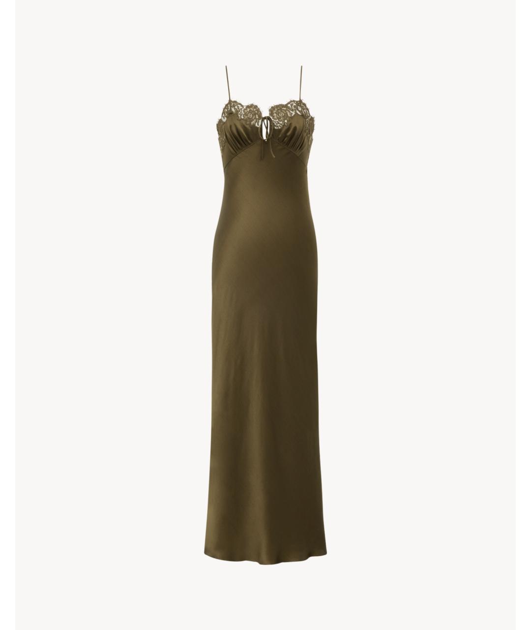 SAINT LAURENT Хаки шелковое коктейльное платье, фото 5