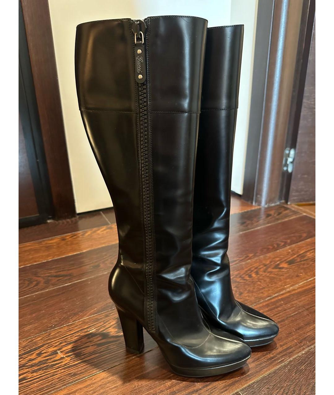 GUCCI Черные кожаные сапоги, фото 2