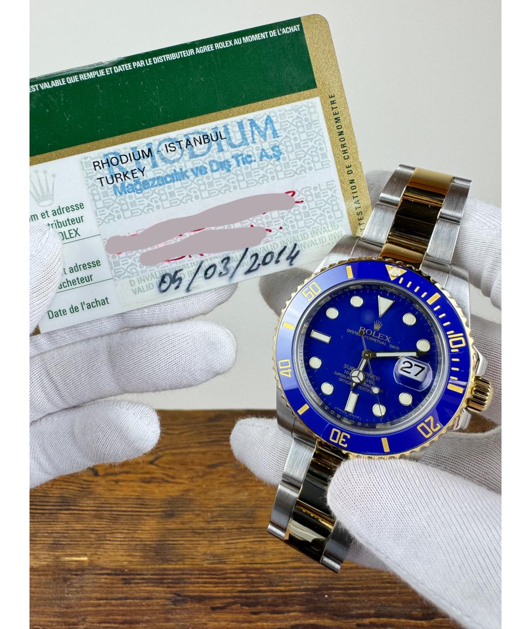 ROLEX Темно-синие часы из желтого золота, фото 2