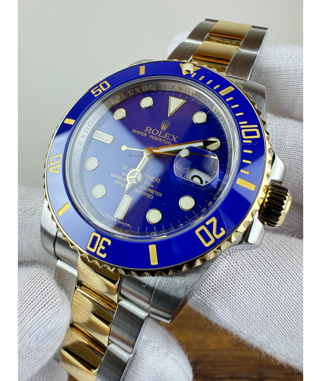 ROLEX Темно-синие часы из желтого золота, фото 4