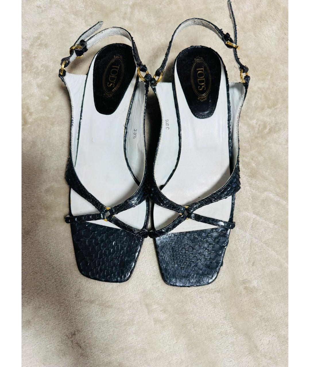 TOD'S Антрацитовые босоножки из экзотической кожи, фото 2