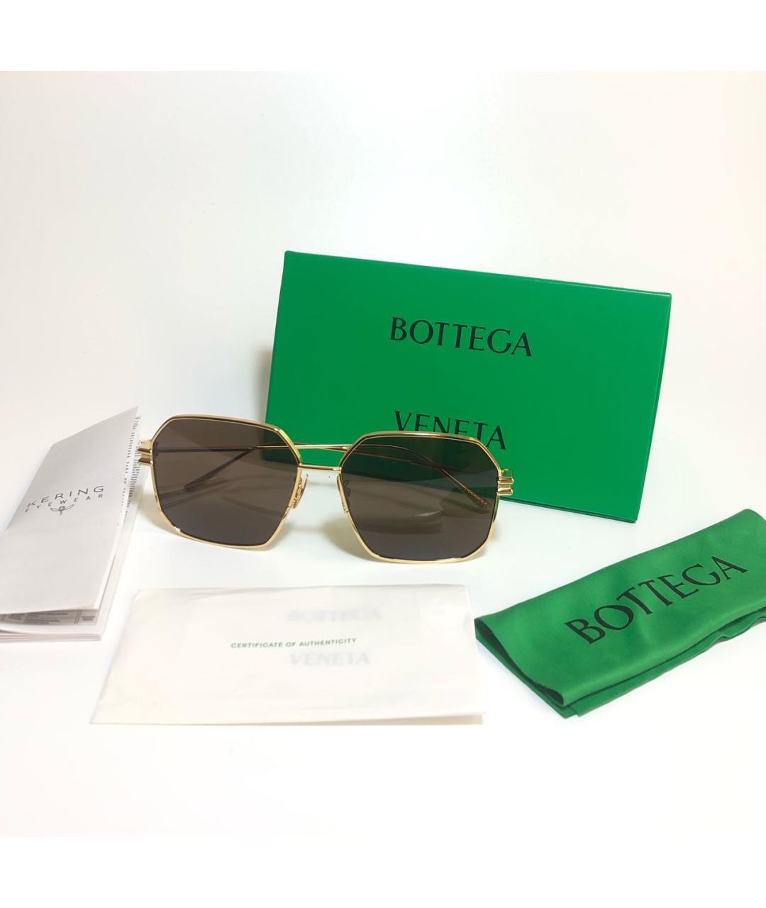 BOTTEGA VENETA Золотые металлические солнцезащитные очки, фото 5