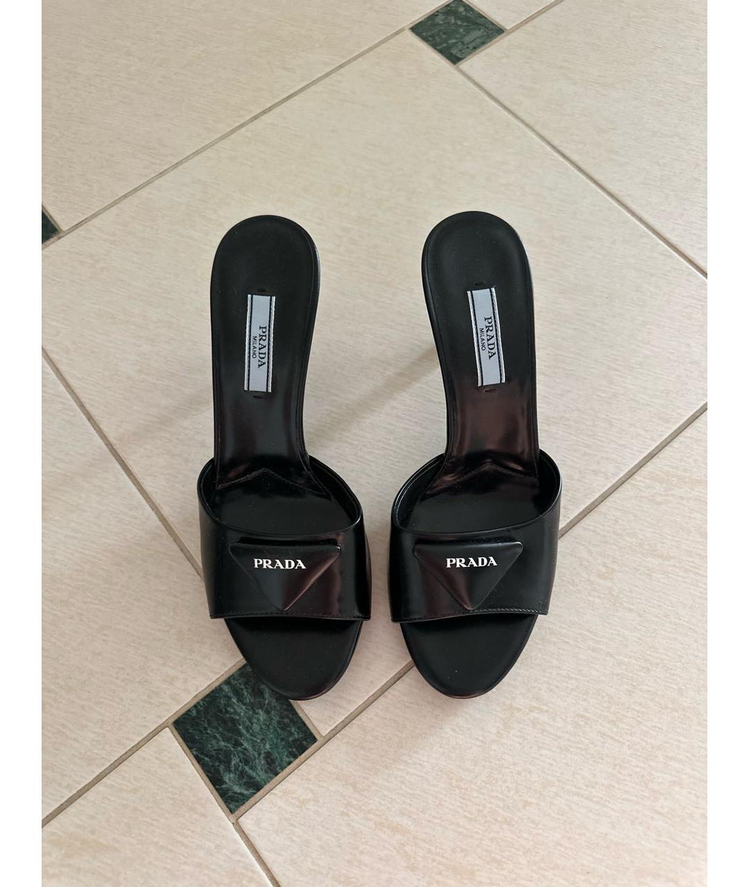 PRADA Черные кожаные босоножки, фото 2