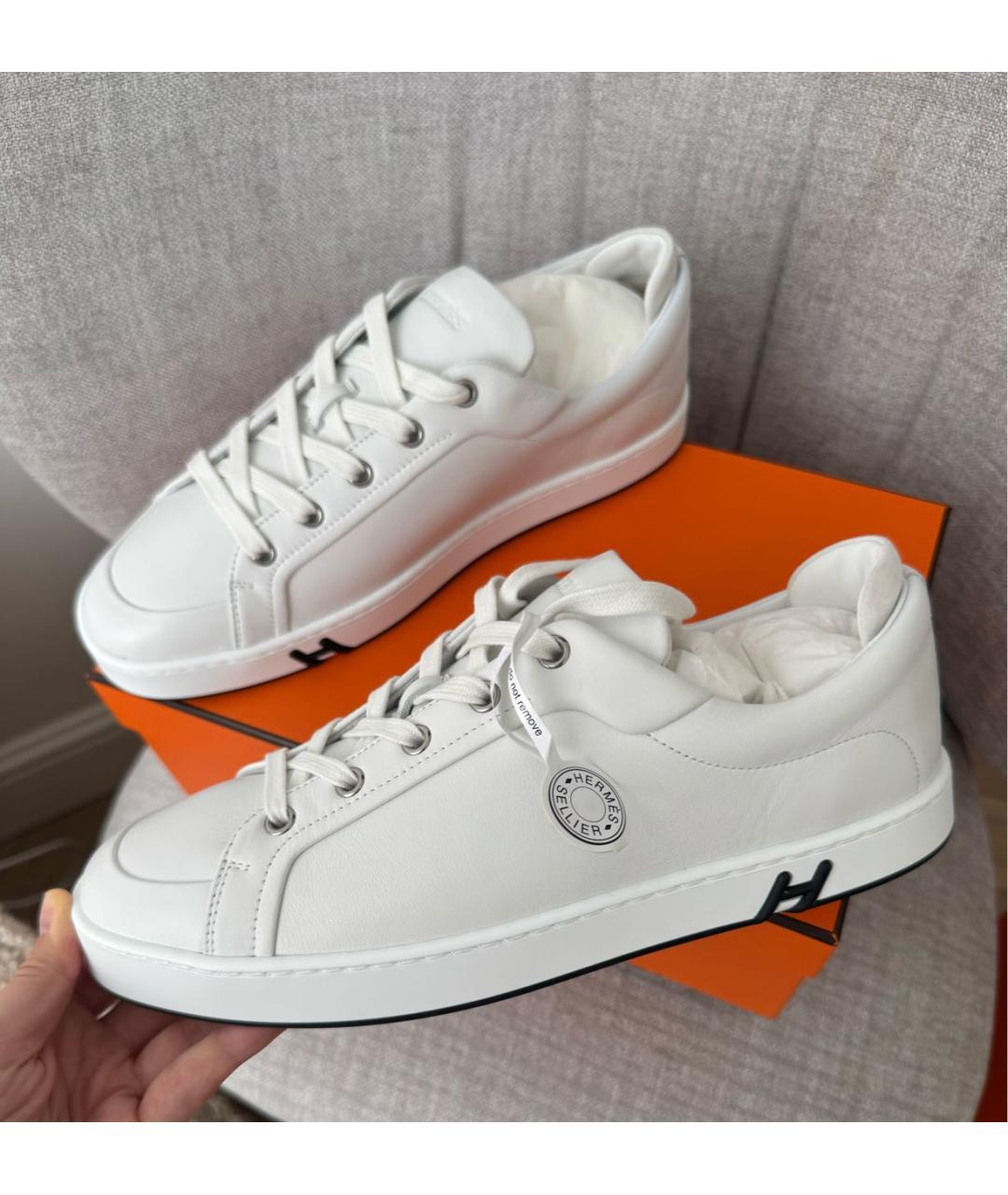 HERMES Белые кожаные кеды, фото 4