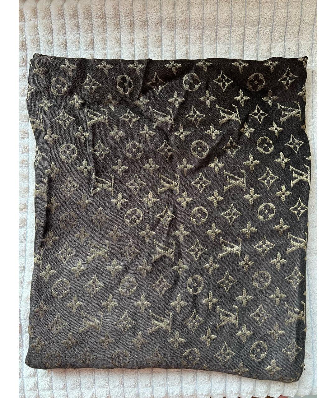 LOUIS VUITTON Коричневый шелковый платок, фото 6