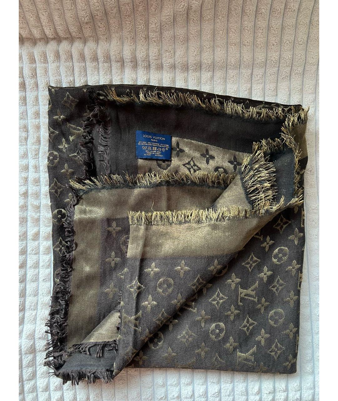 LOUIS VUITTON Коричневый шелковый платок, фото 5