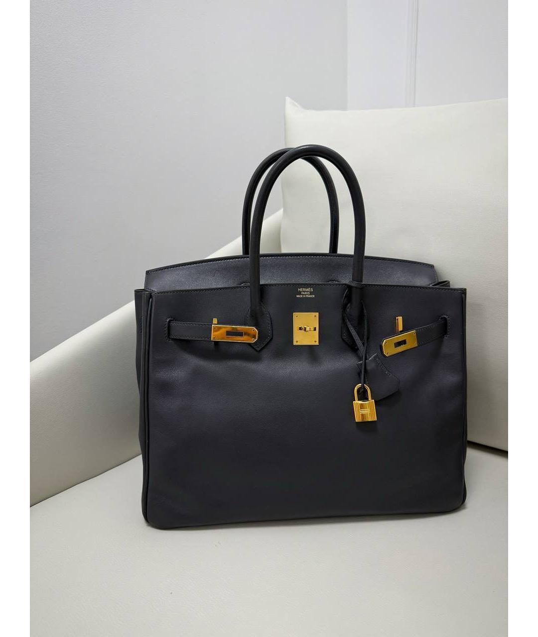 HERMES Антрацитовая кожаная сумка с короткими ручками, фото 4