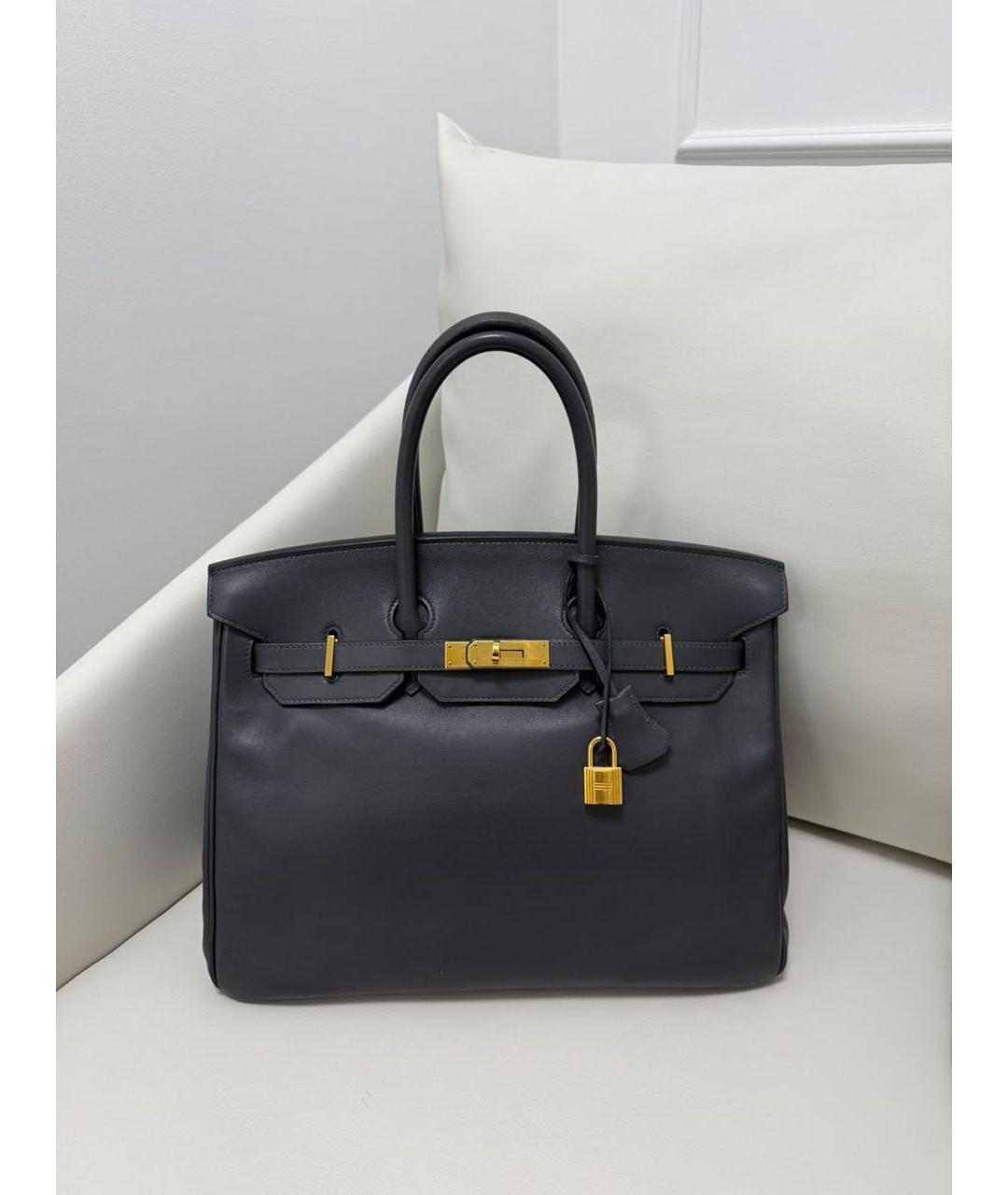HERMES Антрацитовая кожаная сумка с короткими ручками, фото 3