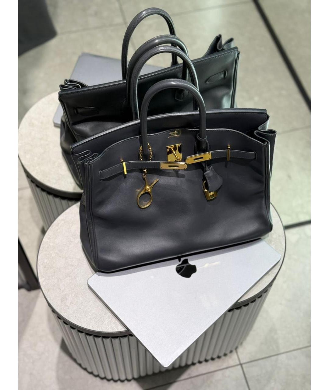 HERMES Антрацитовая кожаная сумка с короткими ручками, фото 2