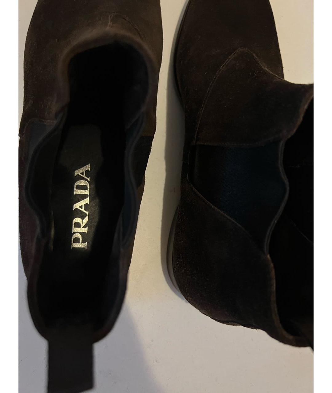 PRADA Коричневые кожаные высокие ботинки, фото 3