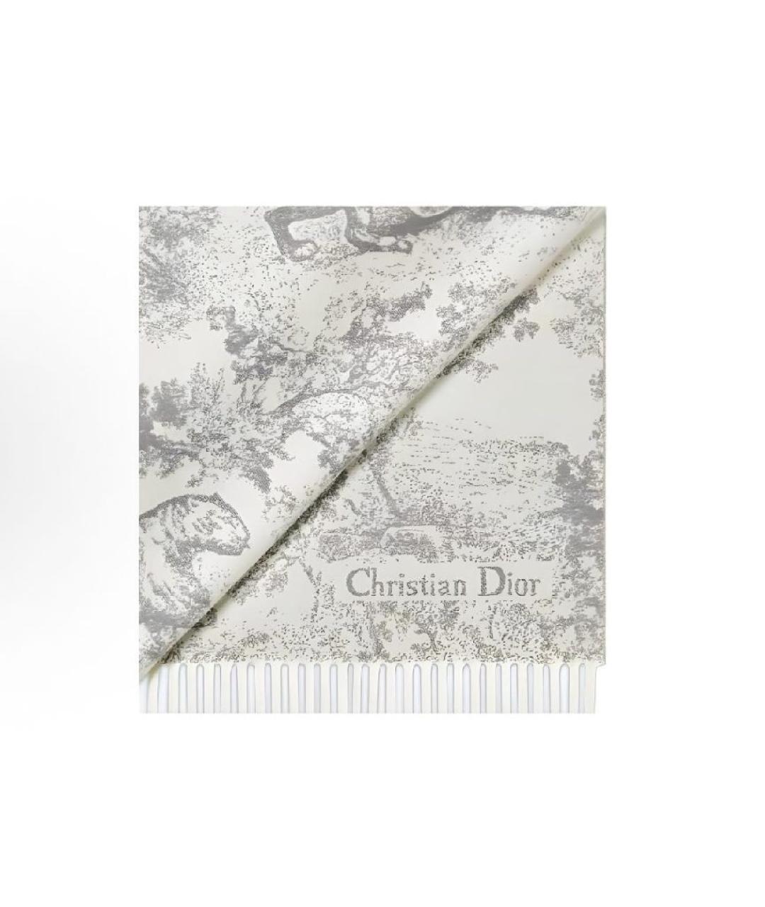 CHRISTIAN DIOR Серый кашемировый шарф, фото 4