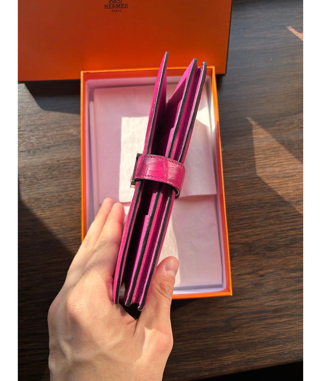 HERMES Розовый кошелек из экзотической кожи, фото 6