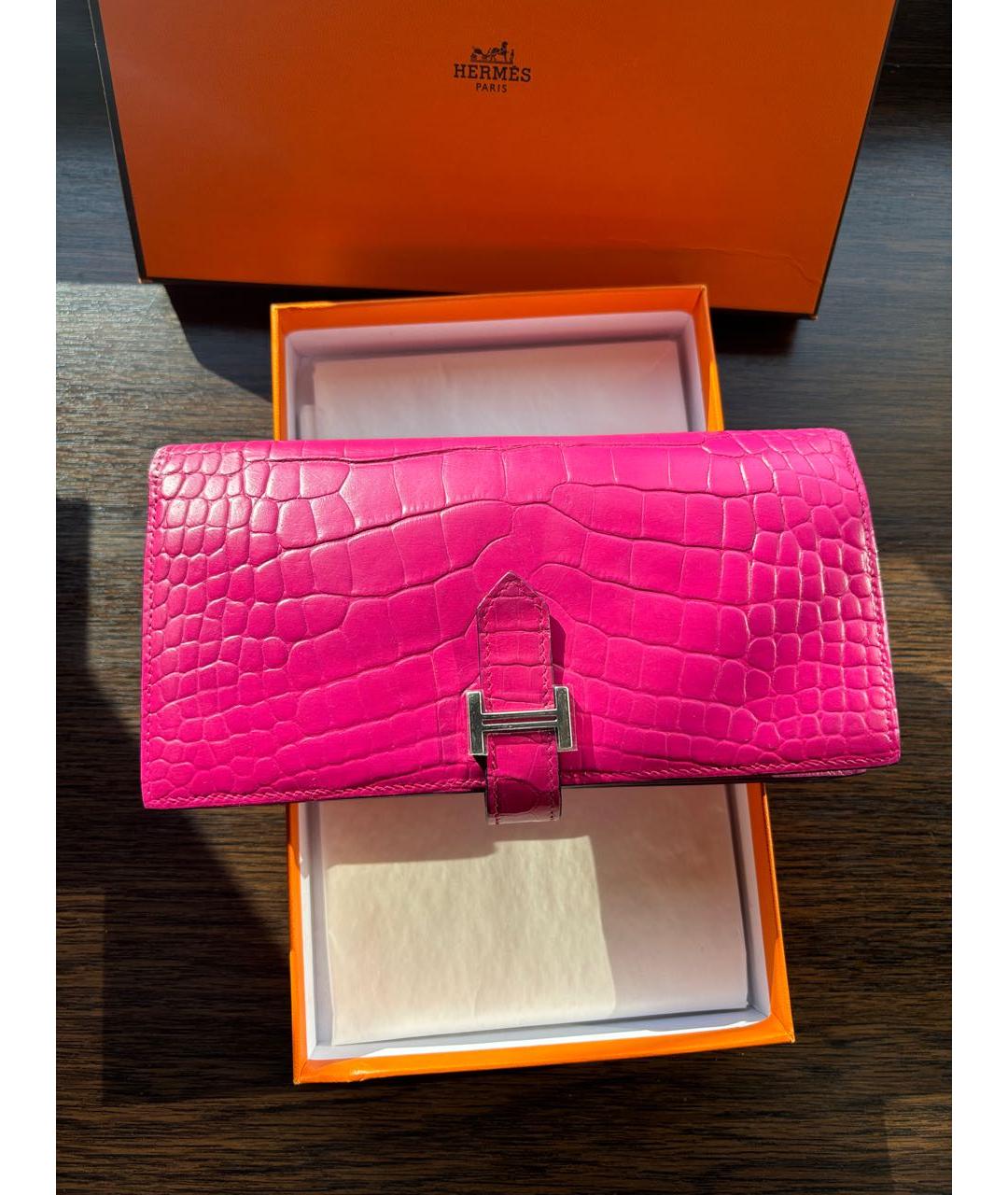 HERMES Розовый кошелек из экзотической кожи, фото 2