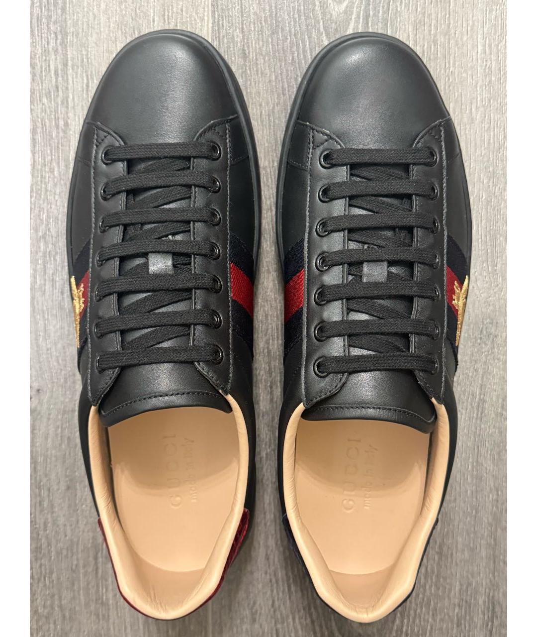GUCCI Черные кожаные низкие кроссовки / кеды, фото 3