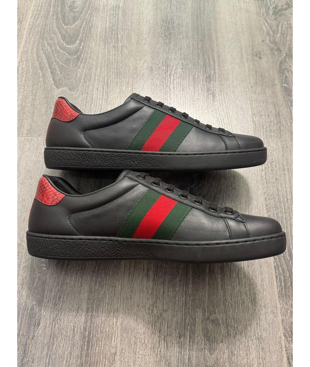 GUCCI Черные кожаные низкие кроссовки / кеды, фото 9