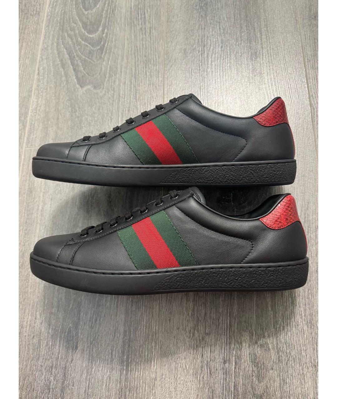 GUCCI Черные кожаные низкие кроссовки / кеды, фото 2