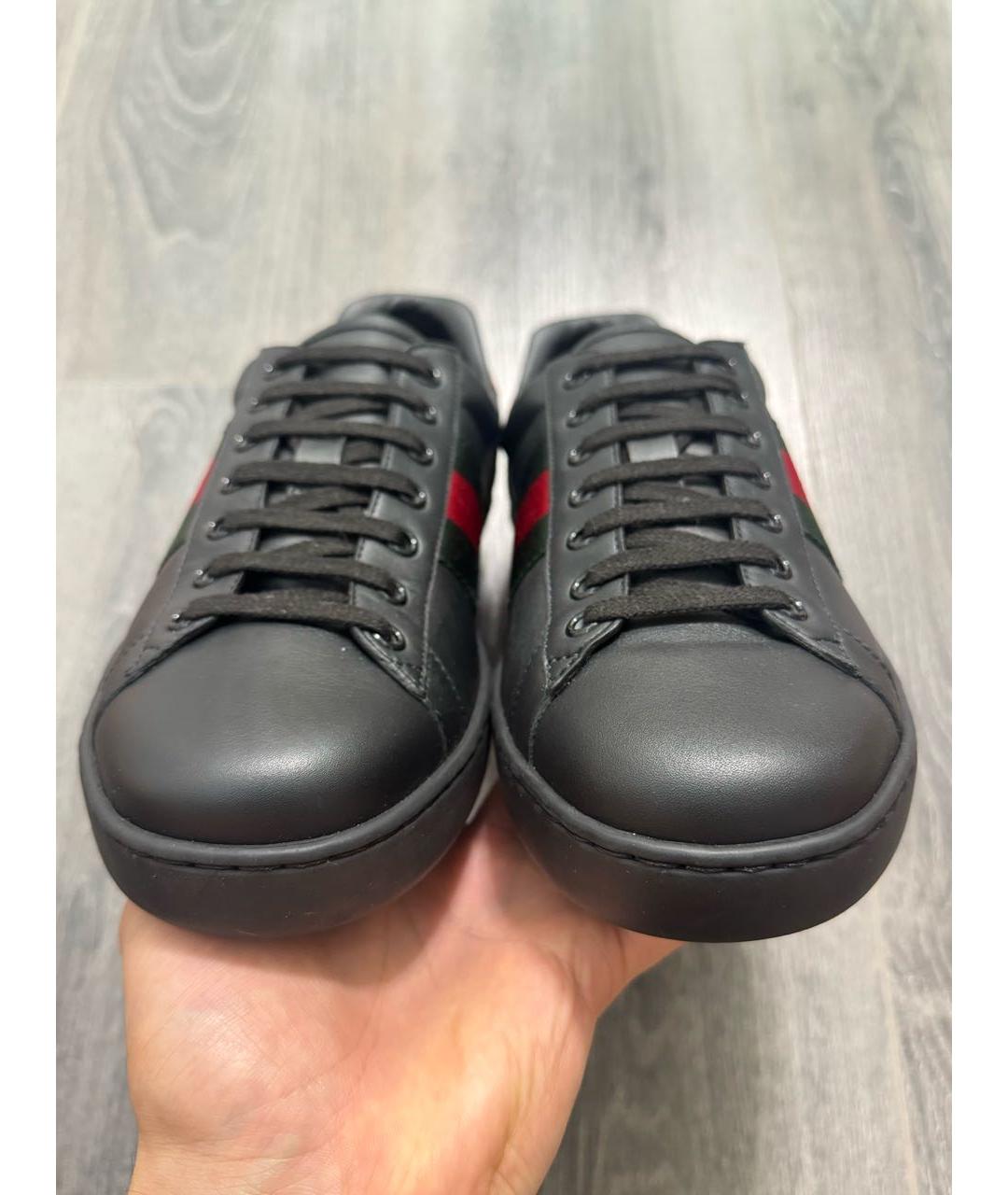 GUCCI Черные кожаные низкие кроссовки / кеды, фото 3