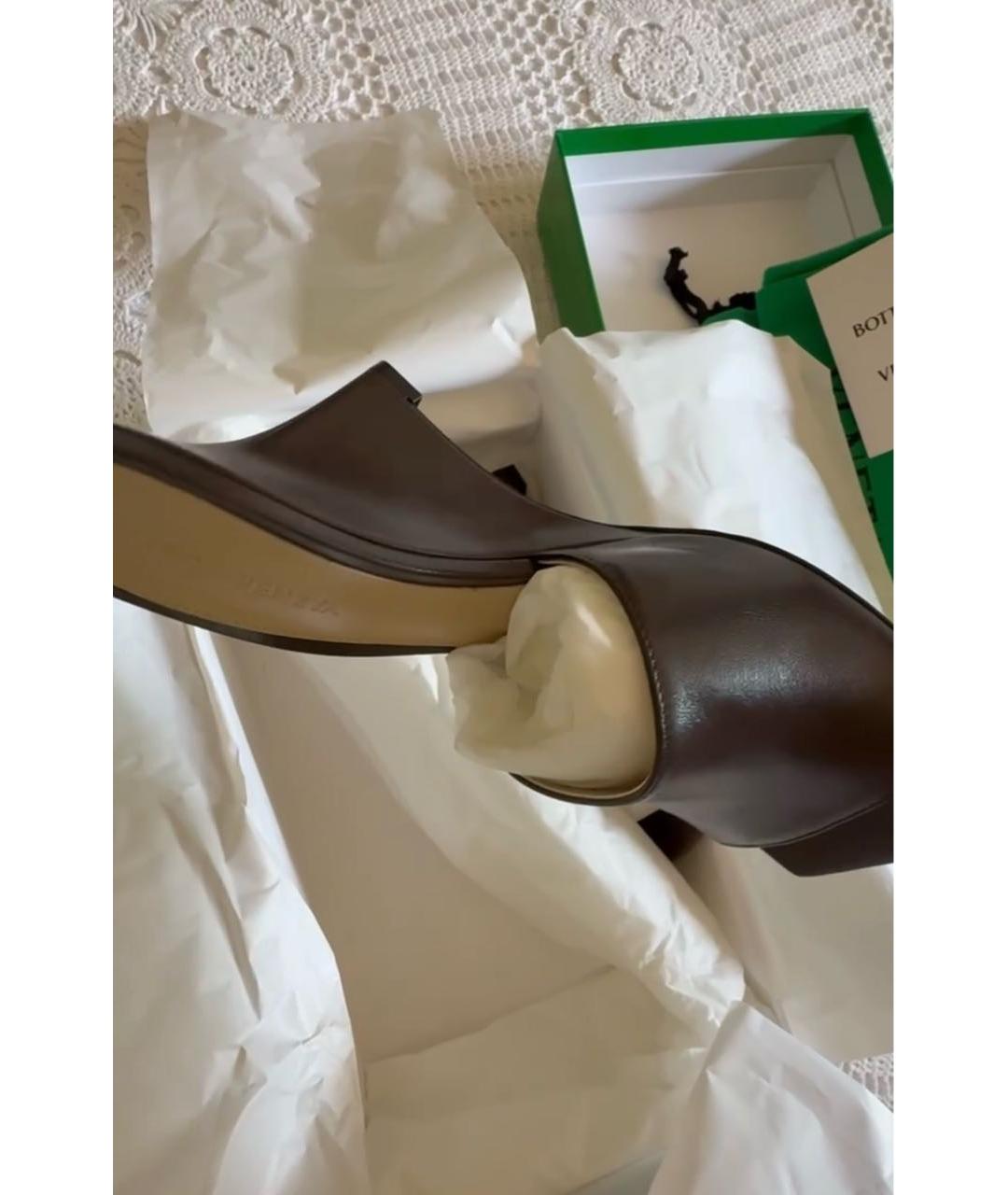 BOTTEGA VENETA Коричневые кожаные мюли, фото 2