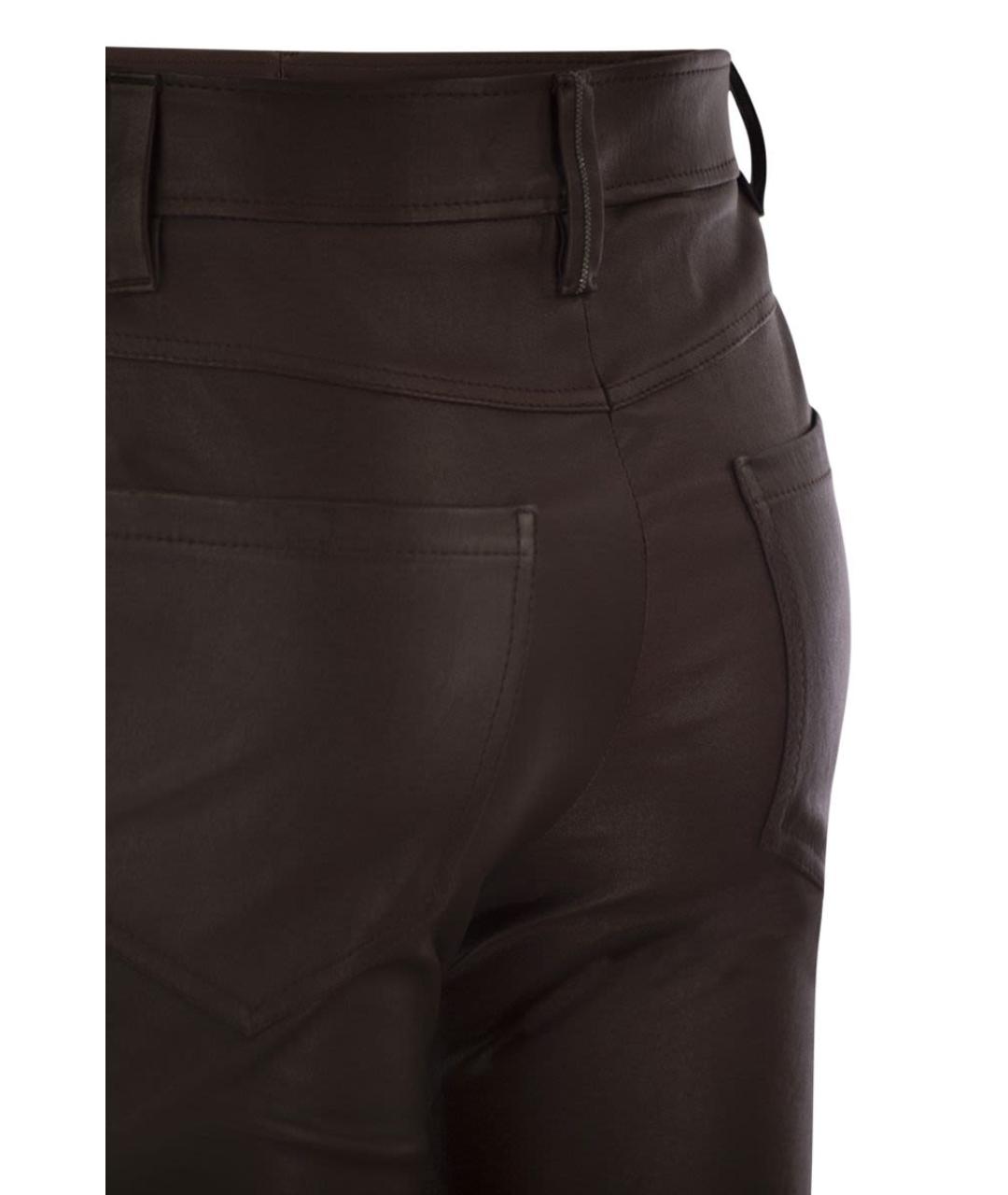 BRUNELLO CUCINELLI Коричневые кожаные брюки узкие, фото 4