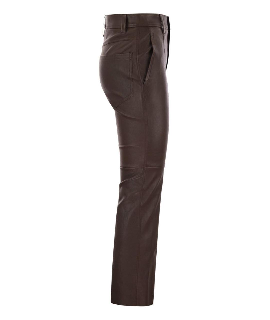 BRUNELLO CUCINELLI Коричневые кожаные брюки узкие, фото 3