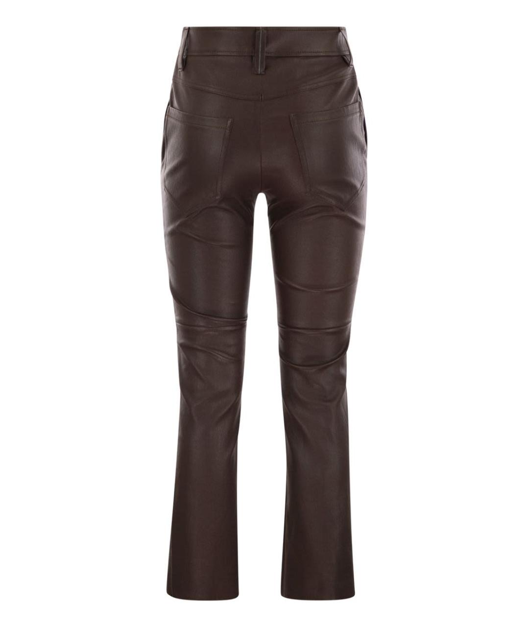 BRUNELLO CUCINELLI Коричневые кожаные брюки узкие, фото 2
