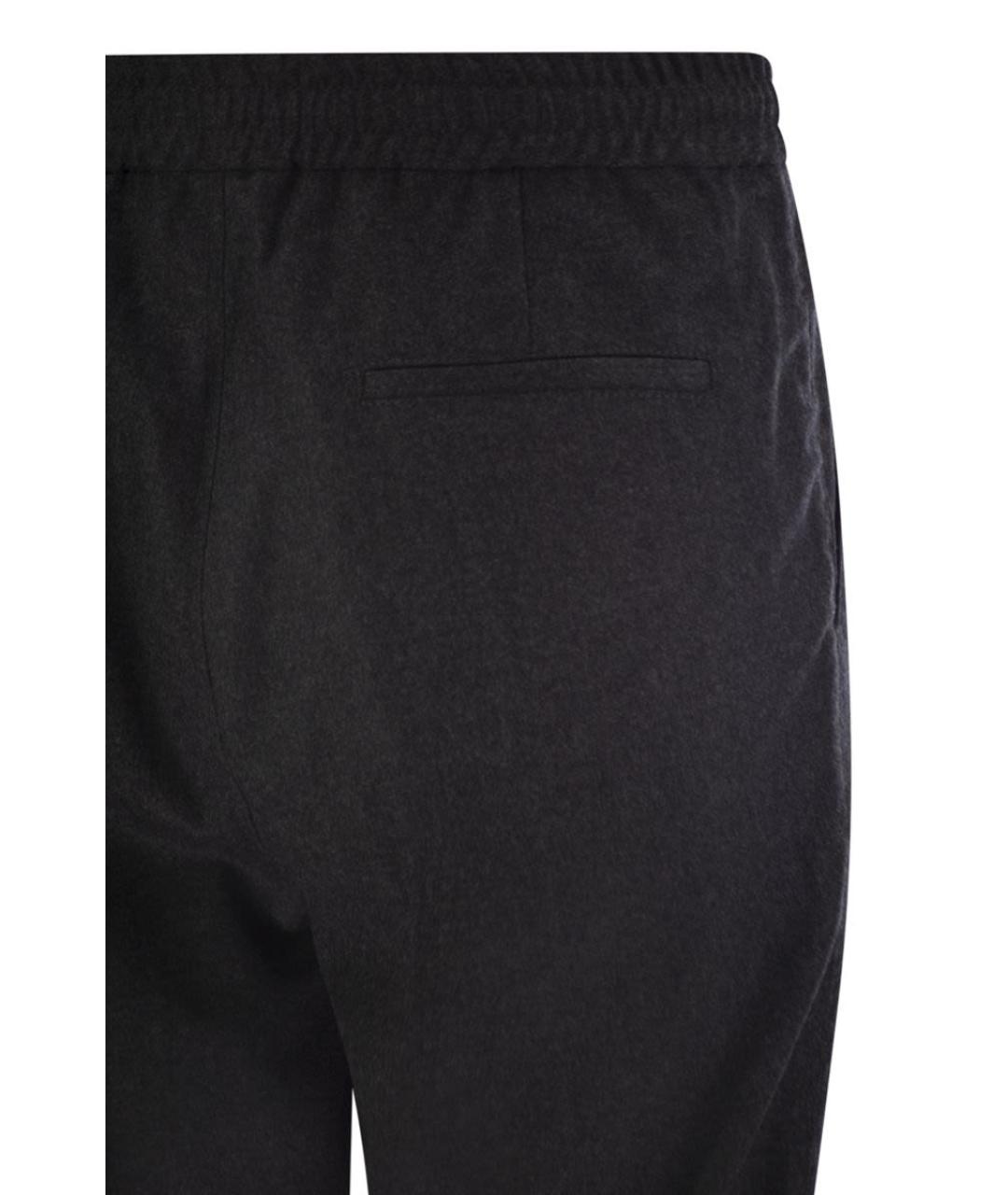 BRUNELLO CUCINELLI Антрацитовые шерстяные повседневные брюки, фото 4