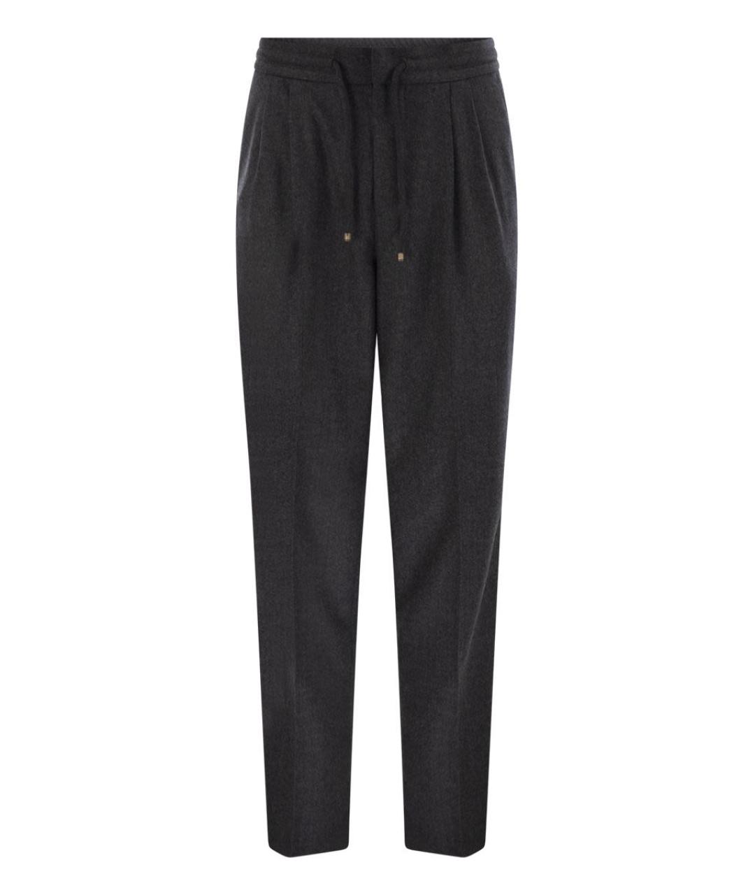 BRUNELLO CUCINELLI Антрацитовые шерстяные повседневные брюки, фото 1