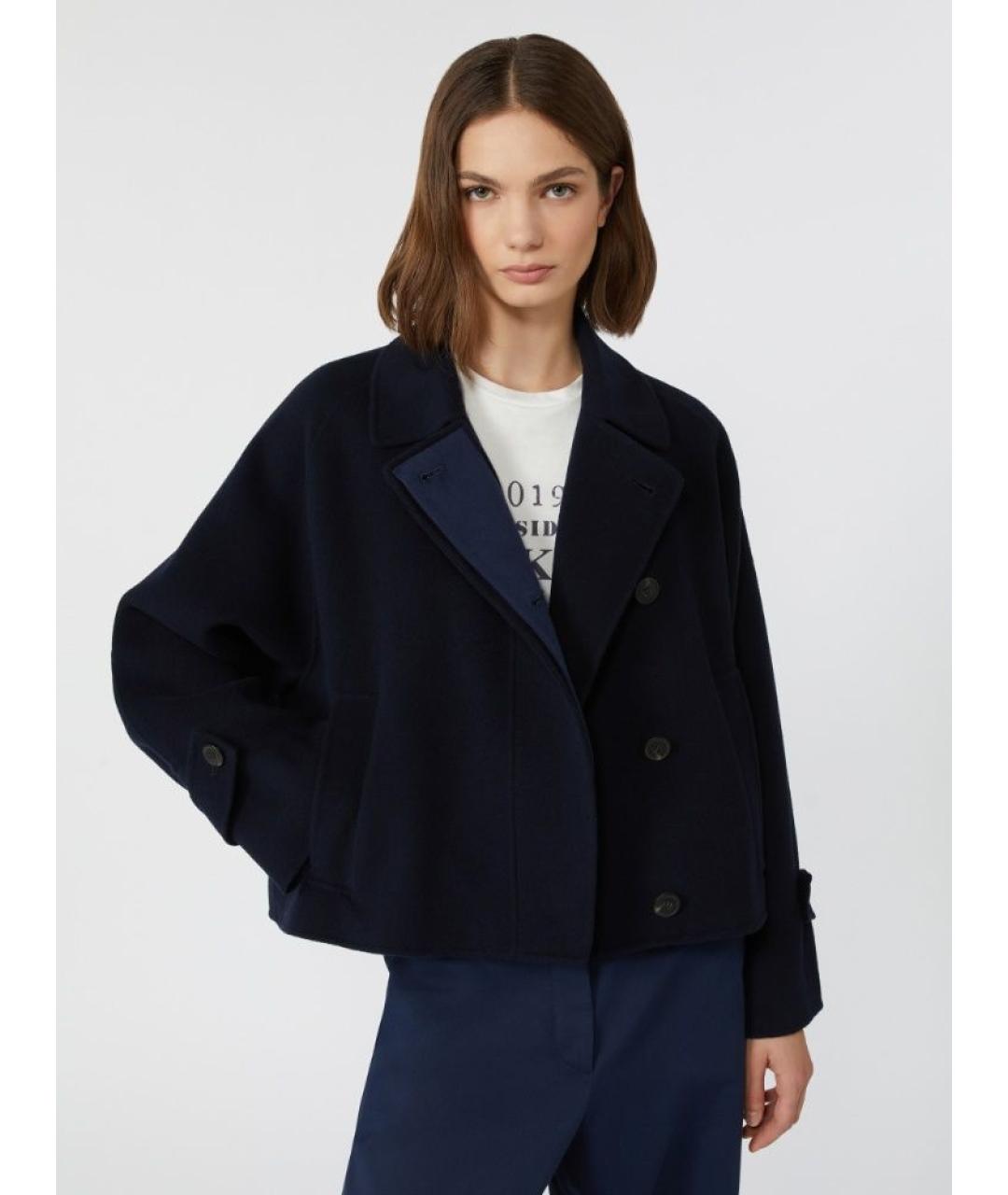 WEEKEND MAX MARA Темно-синее шерстяное пальто, фото 4