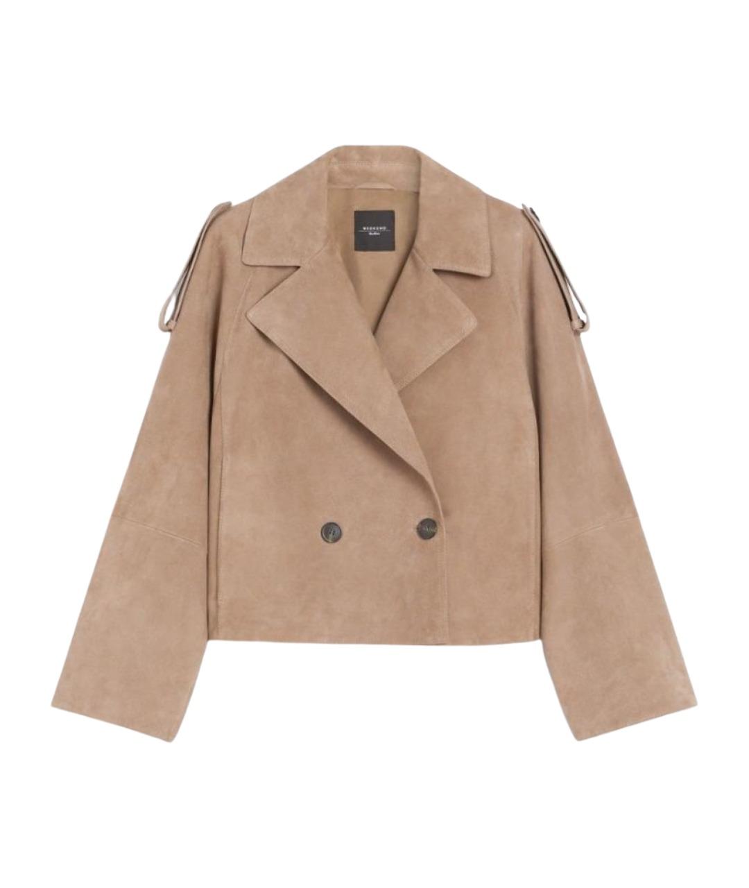 WEEKEND MAX MARA Бежевое замшевое пальто, фото 1